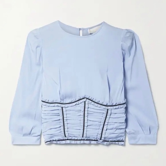 FLEUR DU MAL pastel blue ruched blouse, size small - Picture 3 of 9